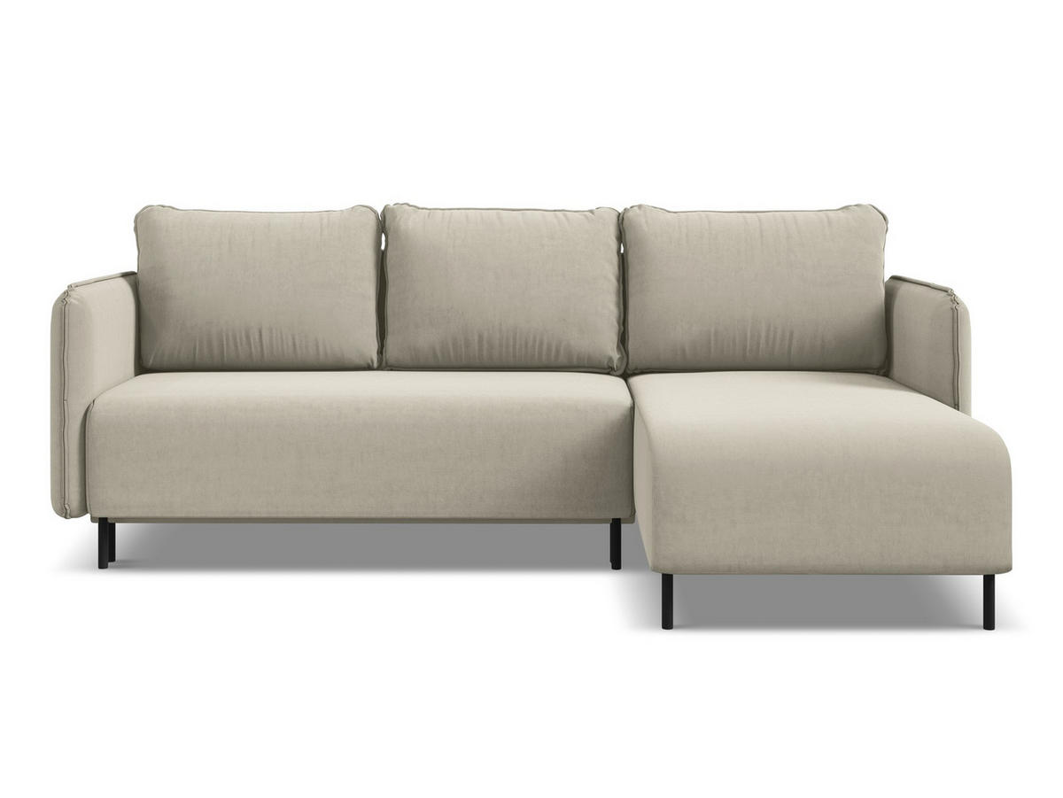 ECKSOFA mit Schlaffunktion Samt Stoff Creme - Perlmutt/Creme, Holz/Textil (236/162cm) - Makamii