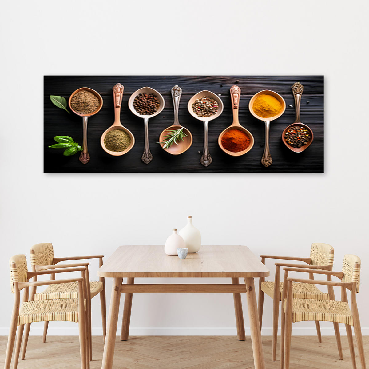 WANDBILD gewürze für die restaurantküche - Multicolor, Textil (90/30cm) - Feeby