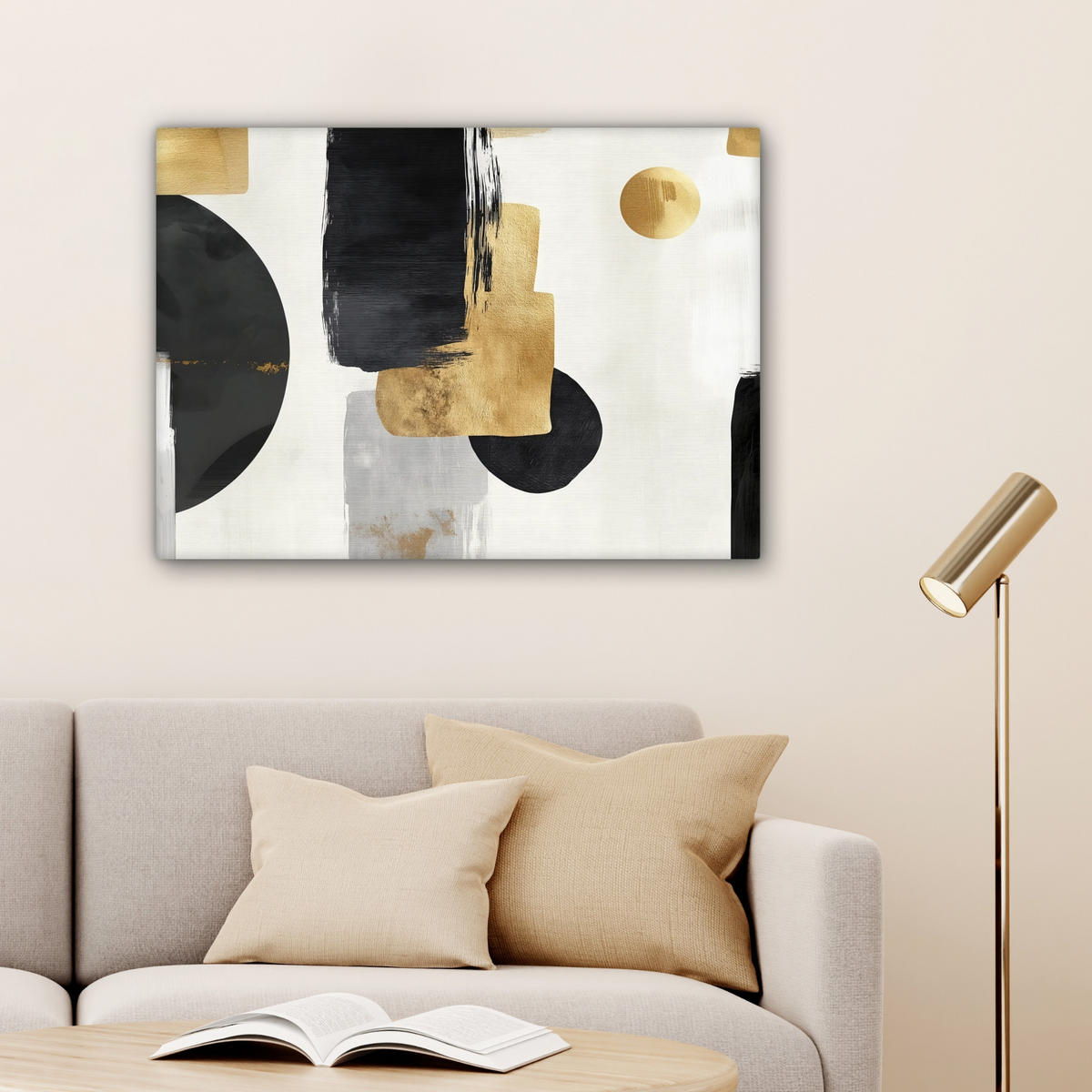 LEINWANDBILD Gold - Rechtecke - Kreise - Abstrakt Wandbilder 80x60 cm - Weiß, Textil (80/60cm) - MuchoWow