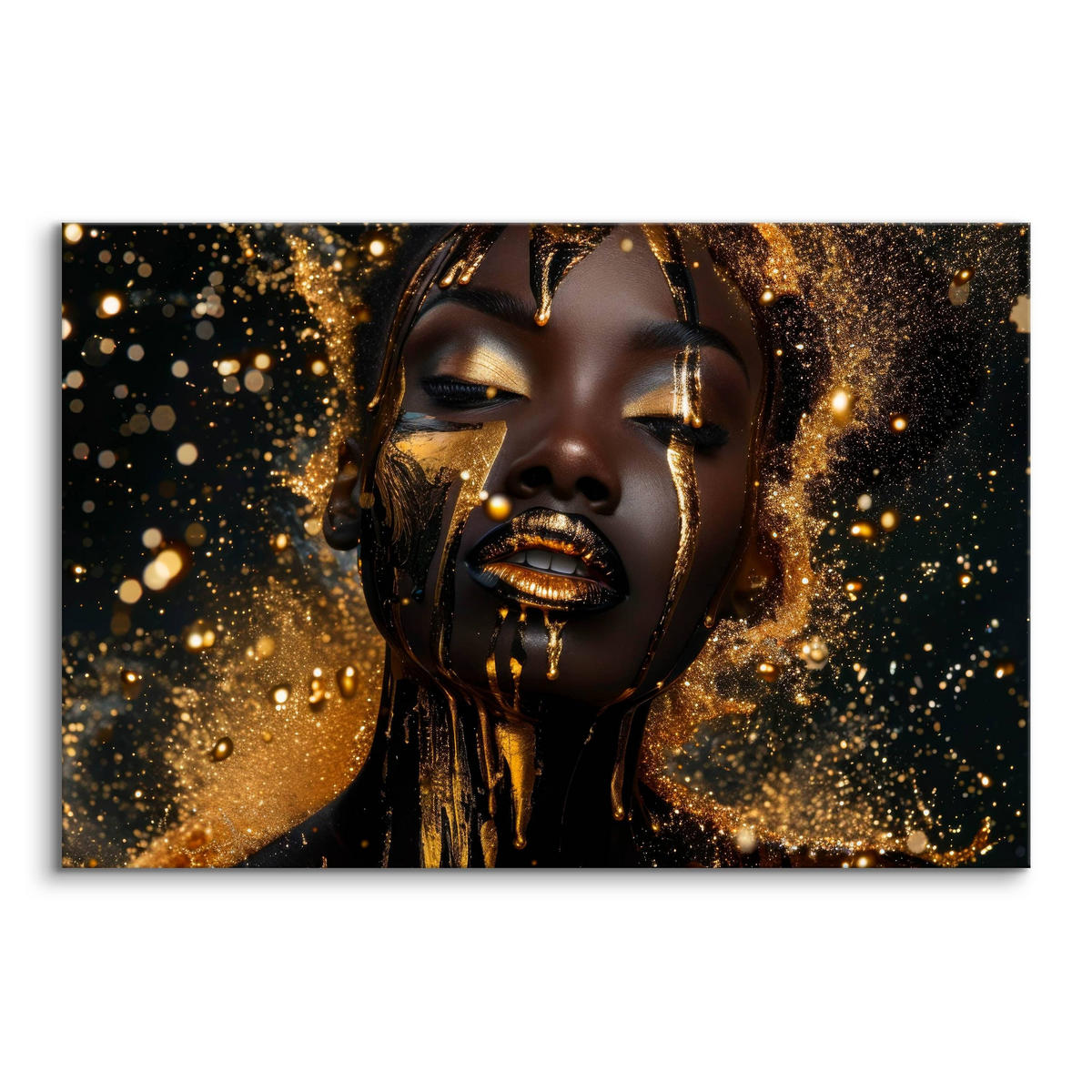 LEINWANDBILD für Wohnzimmer Porträt Frau Abstraktion Glamour 90cm x 60cm - Beige/Schwarz, Textil (90/60cm) - Muralo