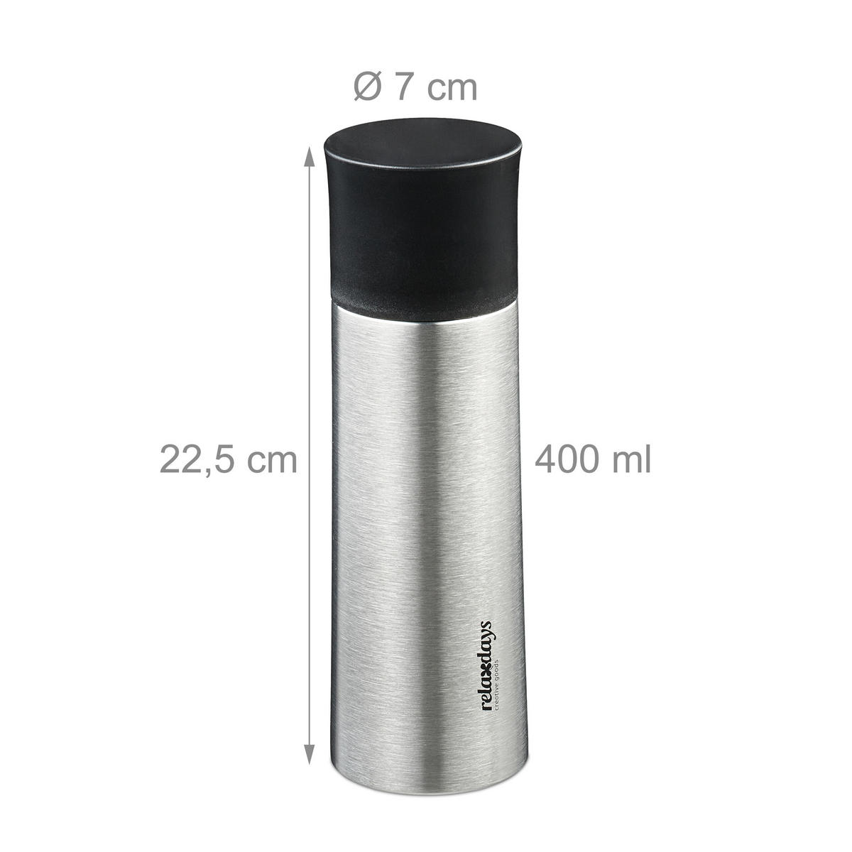 EDELSTAHL-TRINKFLASCHE - Silberfarben, Kunststoff/Metall (0.4L) - Relaxdays