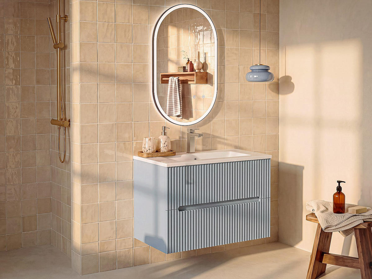 WASCHBECKENUNTERSCHRANK - 80 cm x 45.5 cm - holz - hellblau Pavani - Hellblau, Holz (80/55/45.5cm) - Vente-Unique
