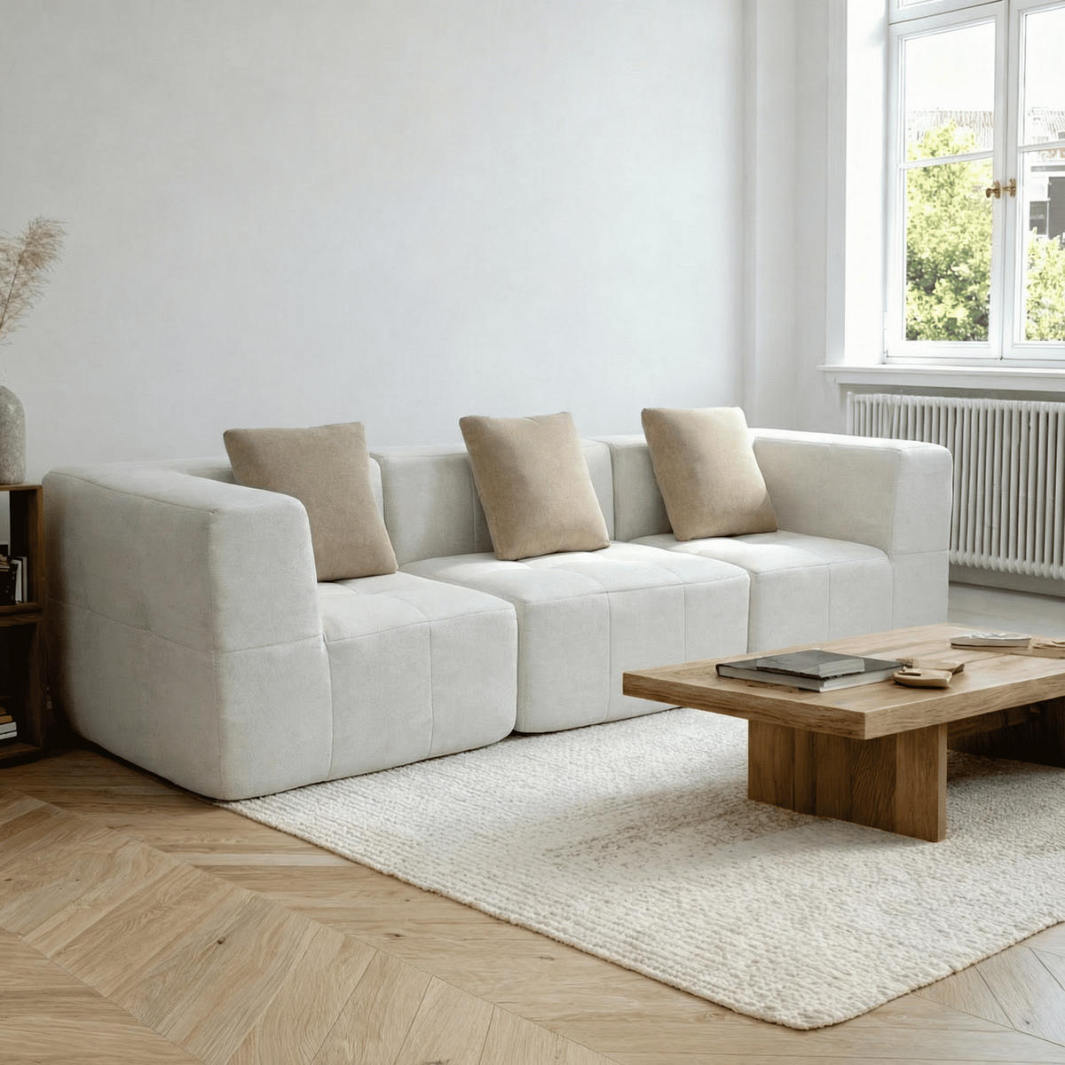 WOHNZIMMERSOFA Eden Simple 3-Sitzer - Weiß Sand - Beige, Textil (92/71/92cm) - COCO Living