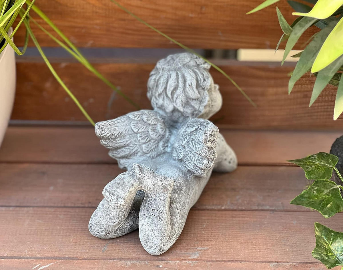 STEINFIGUR Engel auf Bauch liegend frostfest Steinguss - Grau, Stein (10/11/17cm) - stoneandstyle