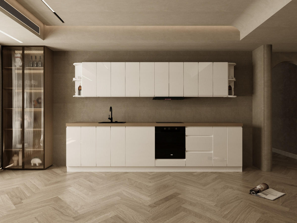 KÜCHENZEILE 360 cm - Aspen KA16-M360- in Weiß/Hochglanz - Weiß Hochglanz, Holz (360/212/52cm)