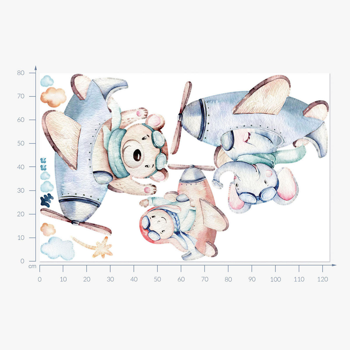 WANDAUFKLEBER 80x123cm - Teddybär-Elefantenjunge - Multicolor, Kunststoff (80/123/0.1cm) - Wallfluent