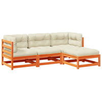 GARTEN-SOFAGARNITUR 4-teilig Mit Kissen Wachsbraun Kiefernholz - Braun, Holz - vidaXL