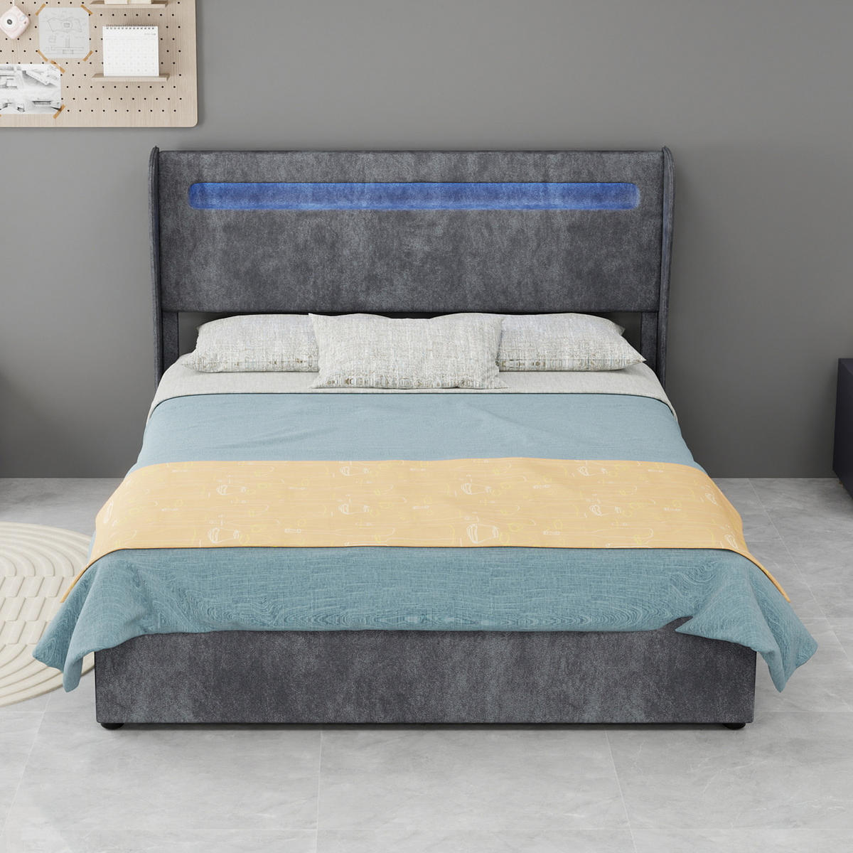 POLSTERBETT 140/200 cm in Grau mit LED Stoff Modernes Design - Grau, Holzwerkstoff/Textil (140/200cm) - STILVORA