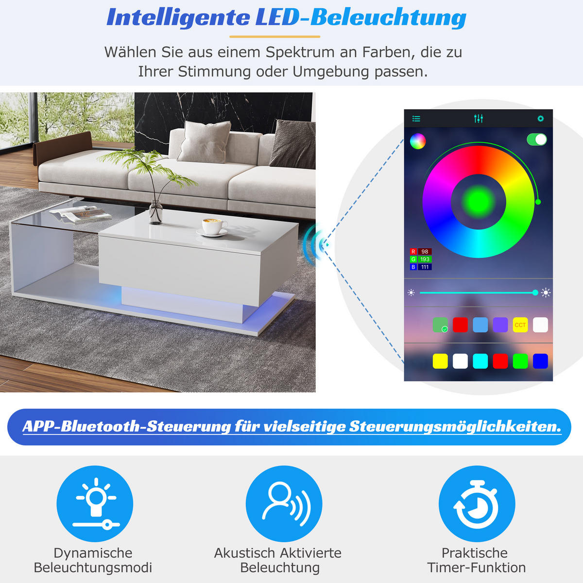 COUCHTISCH DE-173 Modellname Weiß - Weiß, Holzwerkstoff (50/100/32cm) - ComfortXL