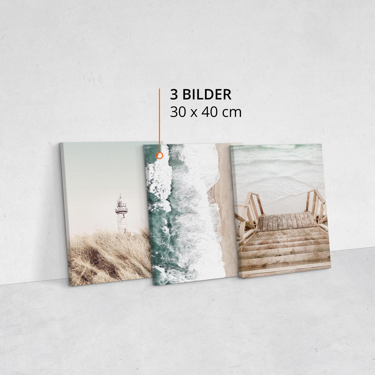 LEINWANDBILDER 3-er Set Meer Natur 3D - Blau/Beige, Textil (90/40cm) - Muralo