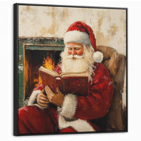 LEINWAND Bilder mit Rahmen - Weihnachten - Weihnachtsmann - Winter - Open Fireside - 90x90 - Dunkelrot, Textil (90/90cm) - MuchoWow