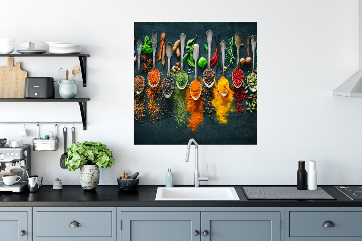 WANDTATTOO Kräuter - Gewürze - Löffel 50x50 cm - Currygelb, Kunststoff (50/50/0.1cm) - MuchoWow