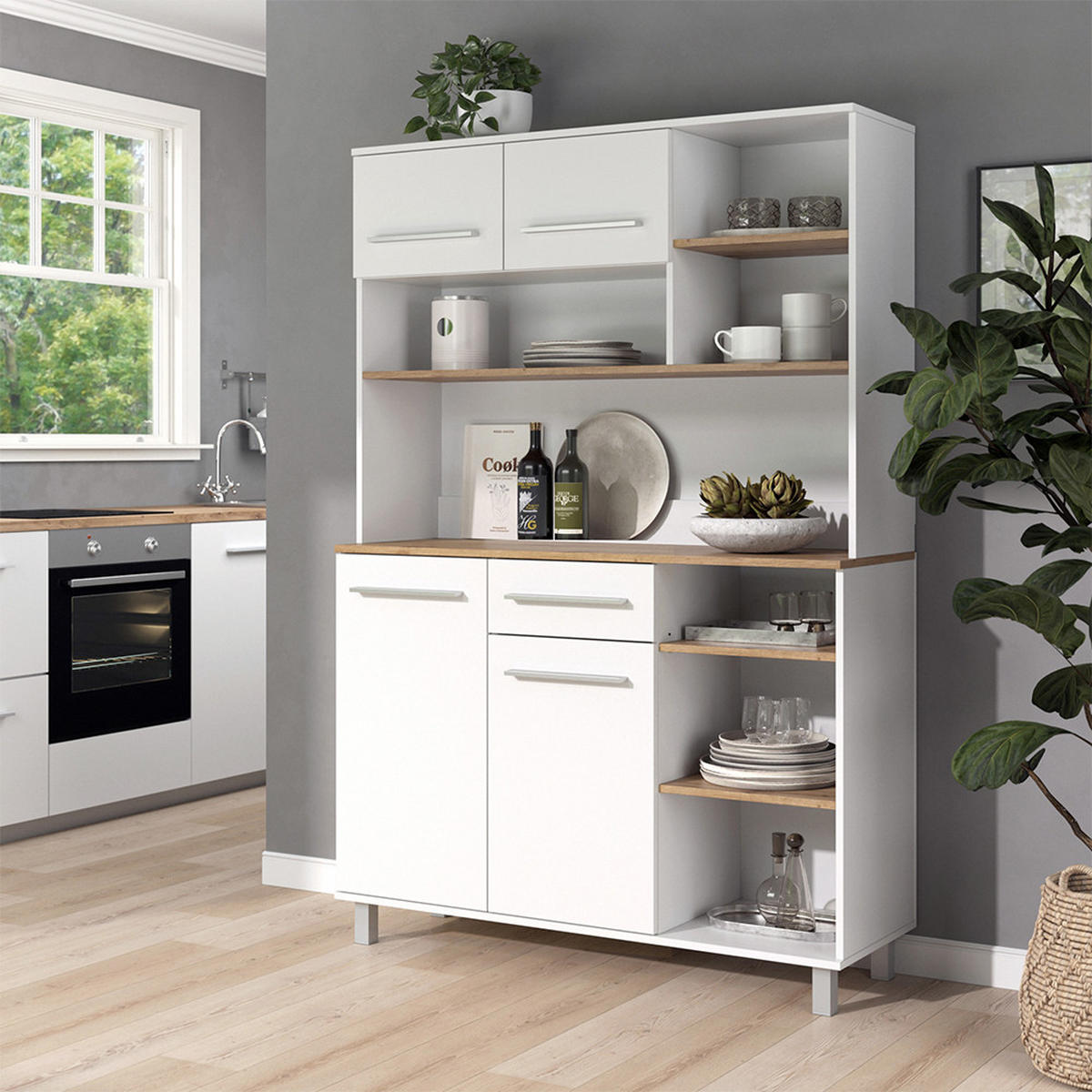 KÜCHENBUFFET Pure, Weiß/Artisan-Eiche, 120.2 x 177 cm - Weiß/Eiche Artisan, Holzwerkstoff (120.2/177/40.5cm) - Vicco