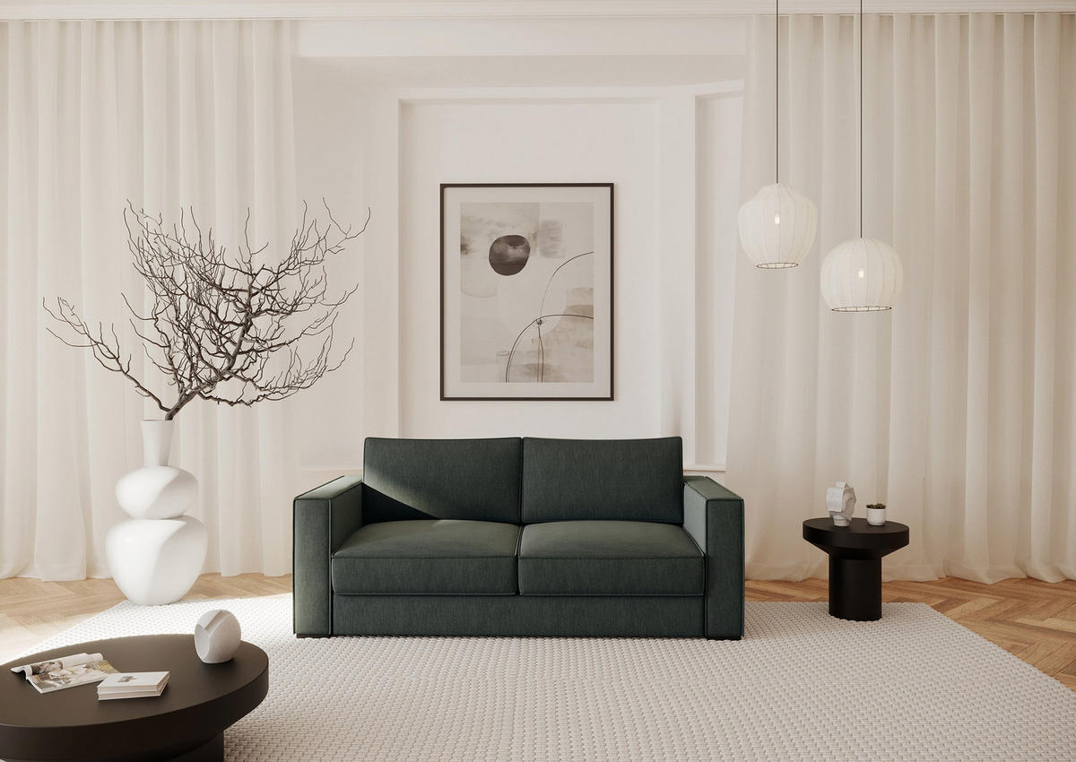 SCHLAFSOFA GERADE Rastergewebe Olivgrün 206cm - Olivgrün, Textil (206/85/100cm) - Sia Home