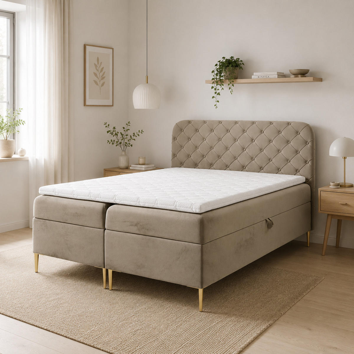 BOXBETT mit zwei Bettkasten 120x200 cm in Hellbraun - Hellbraun, Textil (120/200cm) - Home Collective