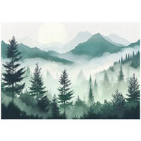 FOTOTAPETE Wald Berge Natur Vlies Tapete Wohnzimmer 200x140 - Grün, Papier (200/140cm) - Wallarena