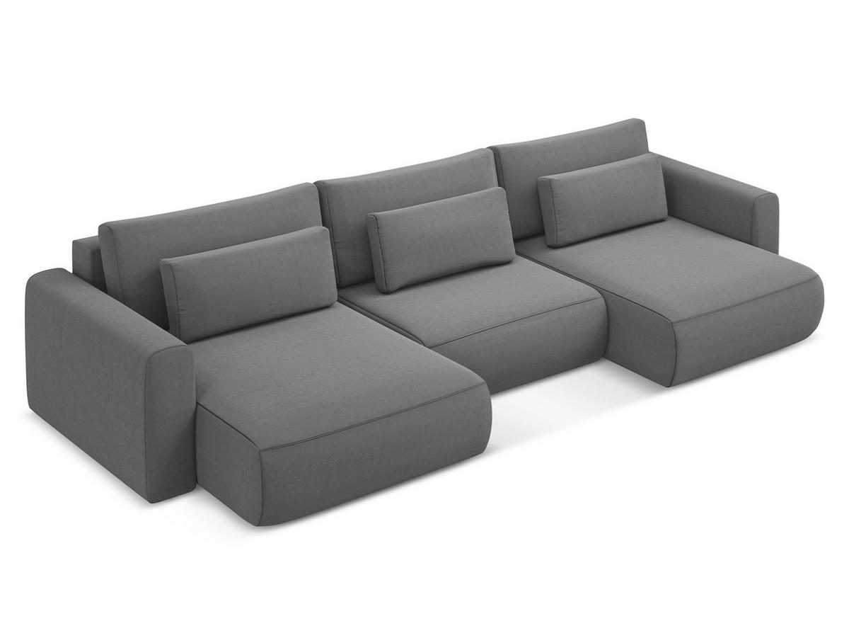 WOHNLANDSCHAFT Samt Stoff Grau - Schwarz/Grau, Kunststoff/Textil (340/82/149cm) - Makamii