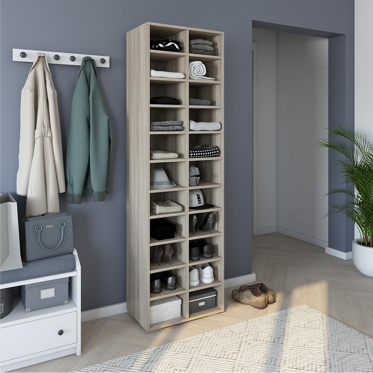 SCHUHSCHRANK Paris Sonoma 52.4 x 183.3 cm 22 Fächer - Sonoma Eiche, Holzwerkstoff (52.4/183.3/33.3cm) - Vicco