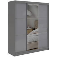 SCHWEBETÜRENSCHRANK mit Spiegel und Schubladen - WALENCJA - 180 - Grau lacobel - Alufarben/Grau, Holzwerkstoff/Metall (180/216/61cm) - MKS