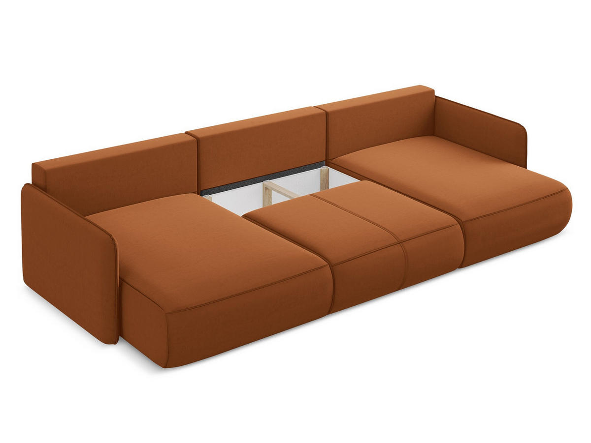 WOHNLANDSCHAFT Samt Stoff Orange - Terra cotta/Schwarz, Kunststoff/Textil (290/86/148cm) - Makamii