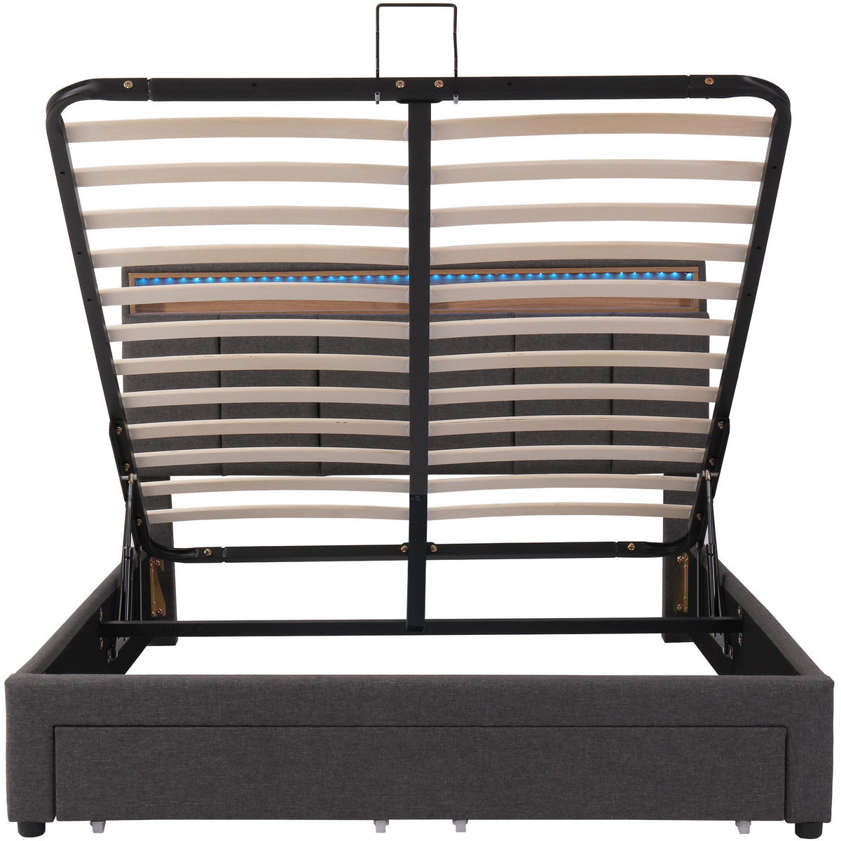 POLSTERBETT 140/200 cm Grau mit LED-Beleuchtung und hydraulischem Stauraum - Grau, Textil (140/200cm) - OKWISH