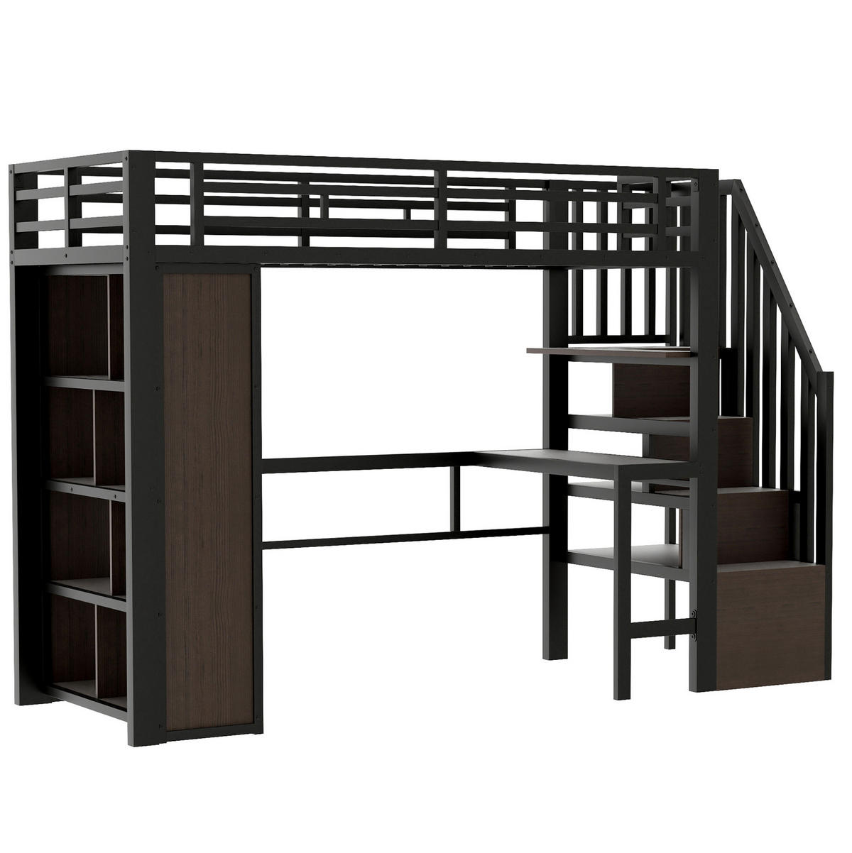 HOCHBETT 90/200 cm Schwarz mit Schreibtisch und LED-Lichtleiste ohne Matratze - Schwarz, Metall (90/200cm) - MIVRAY