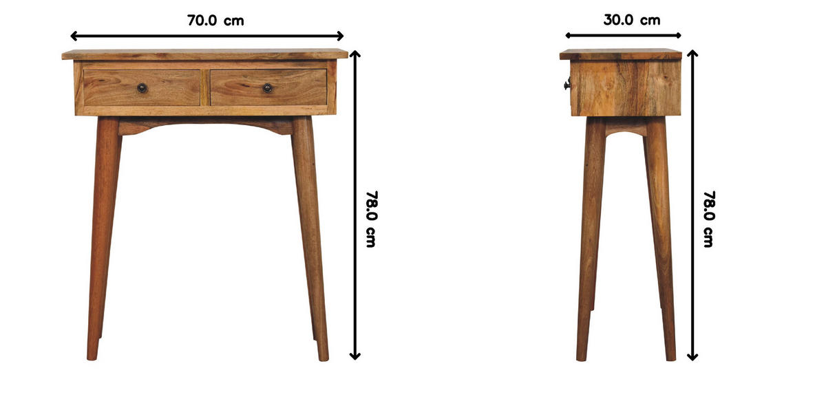 KONSOLE Eichen-Finish Kleine Flur Tisch, 2 Schubladen, Nordische Beine - Messingfarben/Braun, Holz/Metall (30/70/78cm) - Artisan Furniture