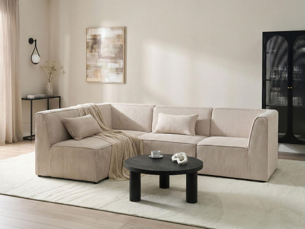 COLȚAR modul cu 4 locuri pe partea dreaptă bej reps reiat Lemvig - bej, material textil (250/166cm) - Beliani