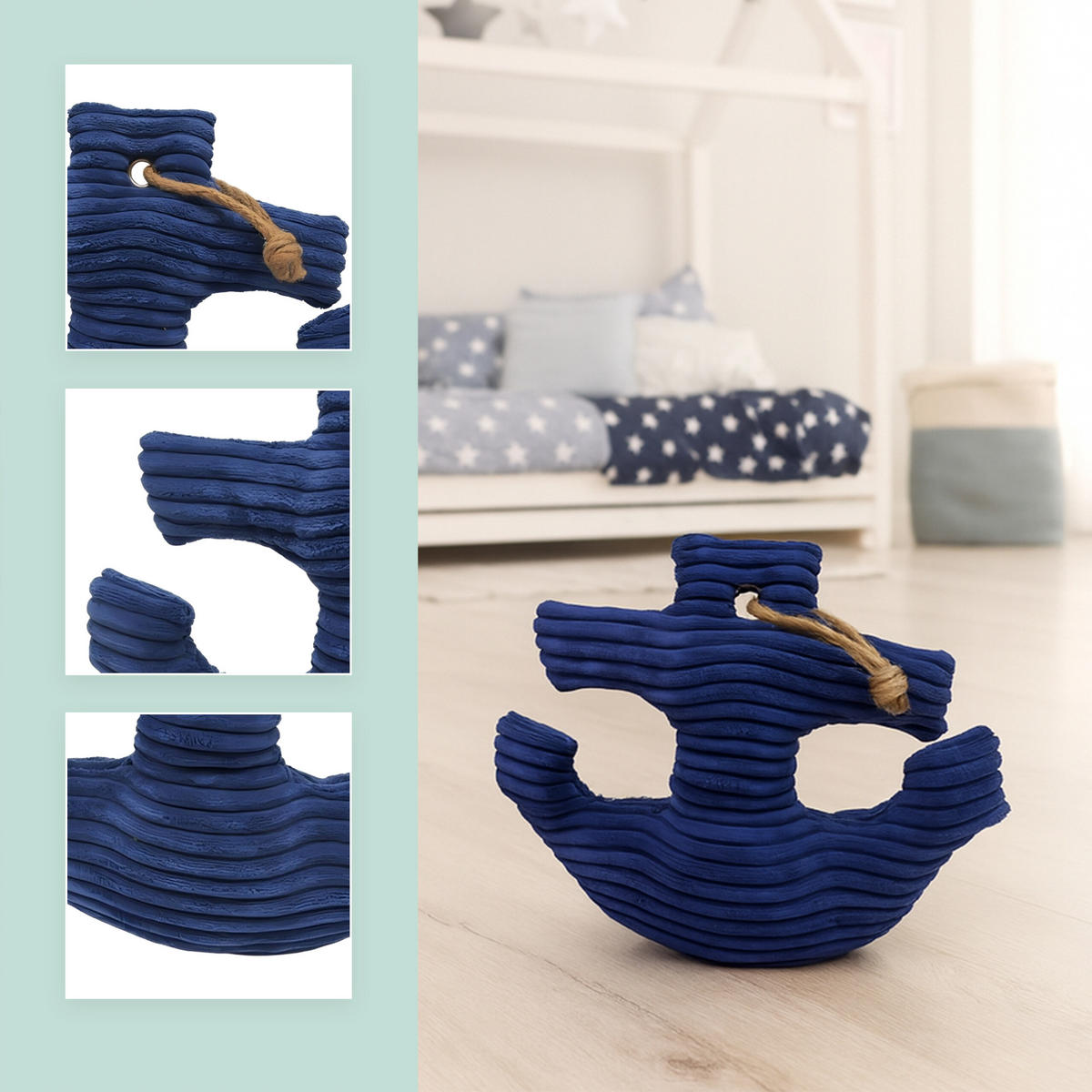DÖRRSTOPP Mörkblå ankare - Mörkblå, Textil/Naturmaterial (42/28cm) - Relaxdays
