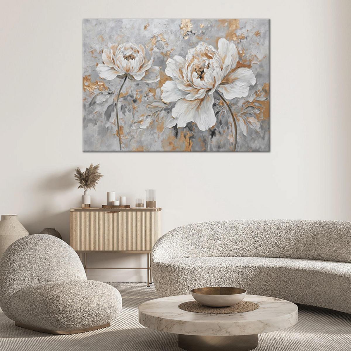 WANDBILD rose blume silber gold - Silberfarben, Textil (60/40cm) - Feeby
