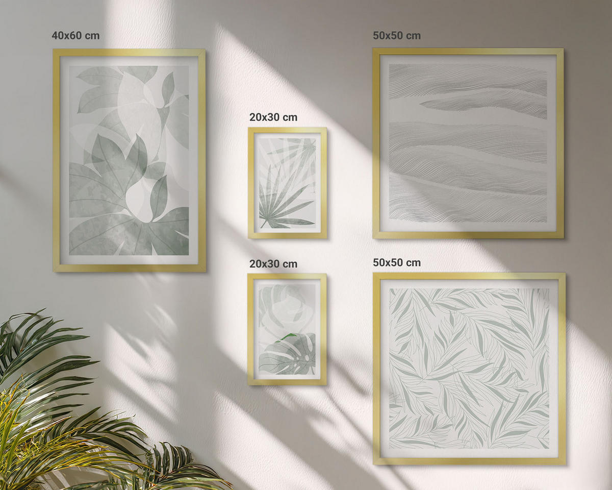 BILDER SET 5er Set - 50x50 cm & 20x30 cm & 40x60 cm Goldrahmen - Meeresarchitektur Griechenlands - Goldfarben, Kunststoff (40/60cm) - TULUP