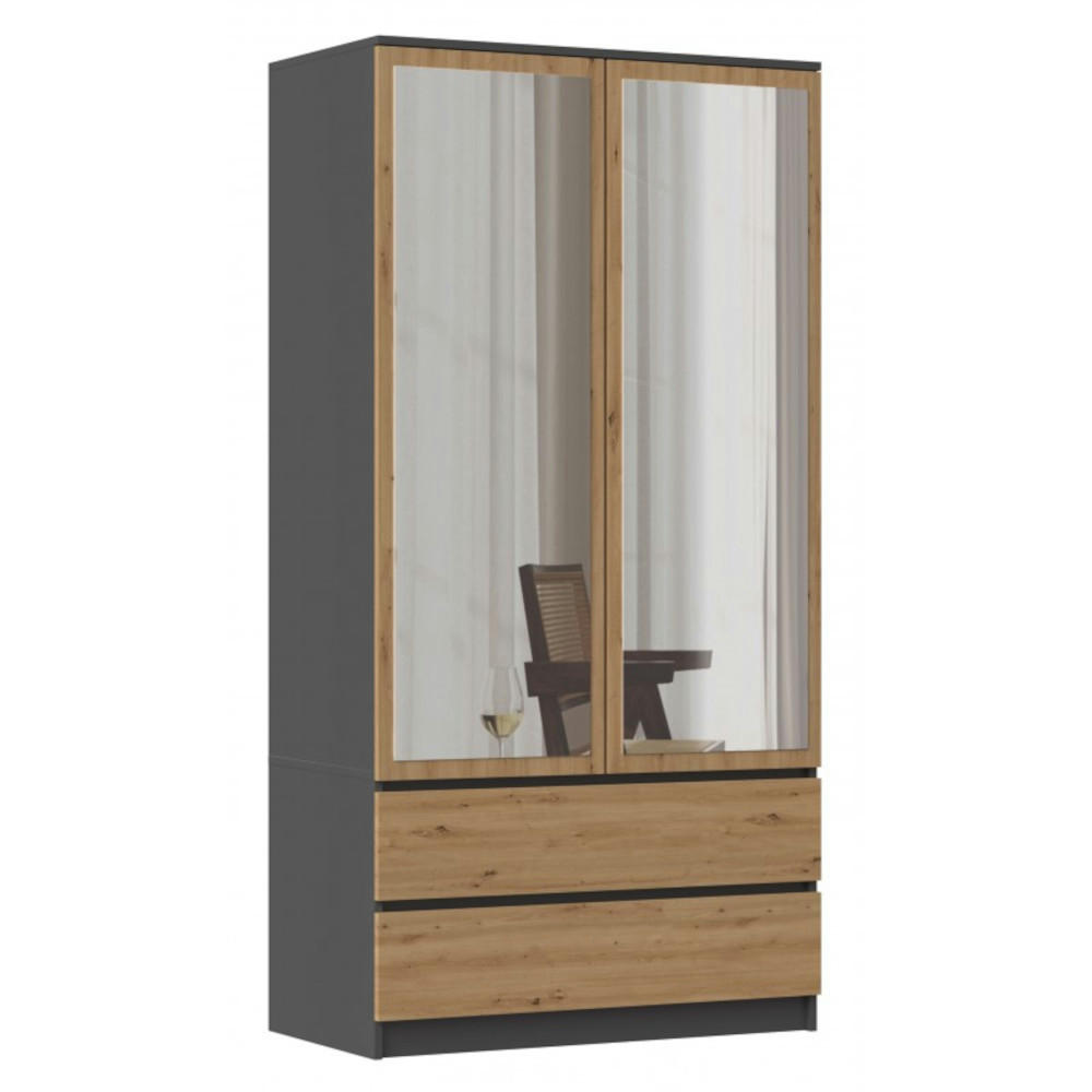 KLEIDERSCHRANK Wäscheschrank Laminierter Spanplatte - Anthrazit/Eiche Artisan, Holzwerkstoff (90/180/50cm) - Ibonto
