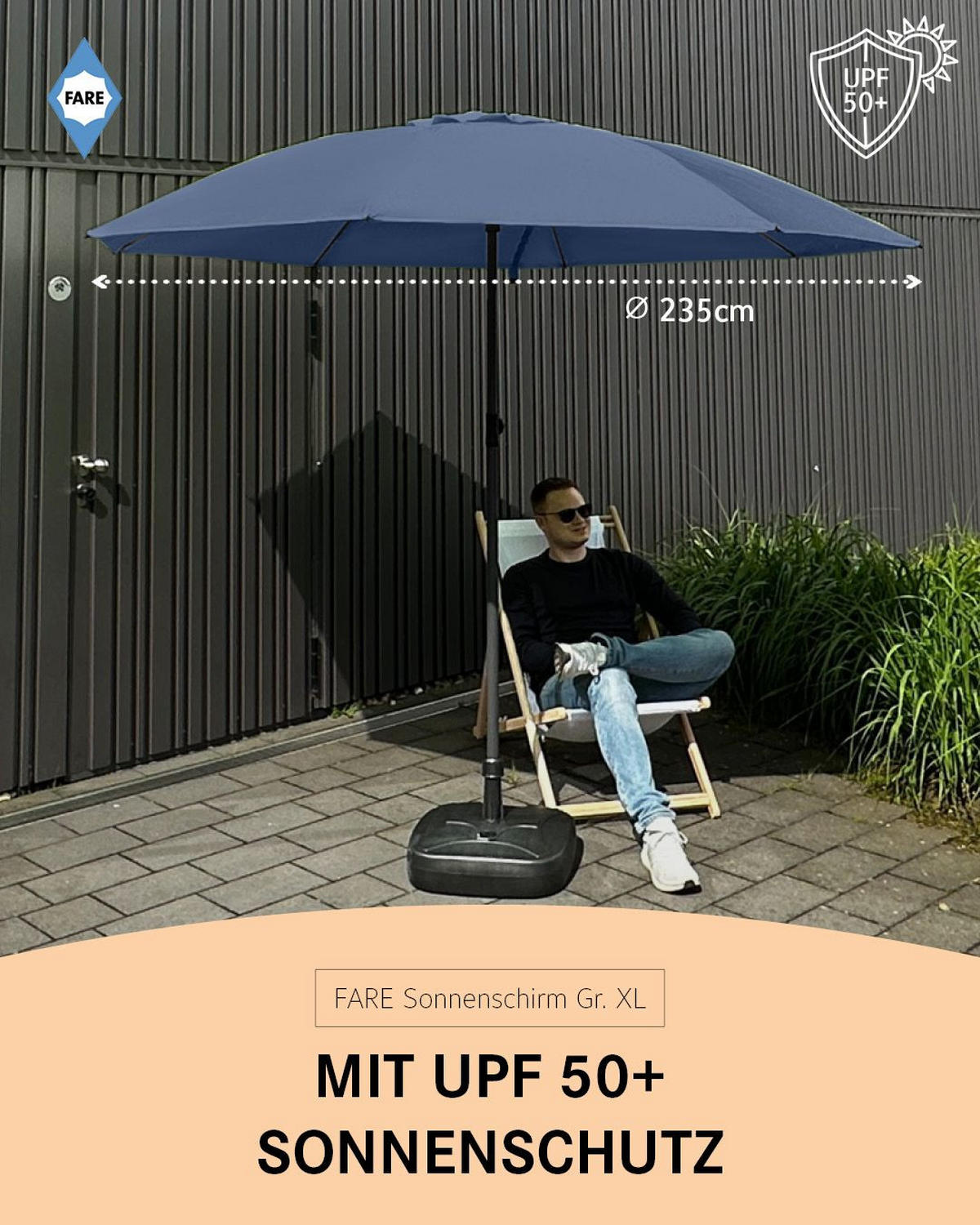 SONNENSCHIRM 235/235/144 cm - Dunkelblau, Kunststoff (235/235cm) - FARE