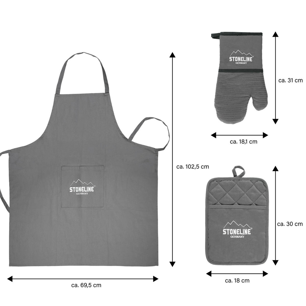 KÜCHENSCHÜRZE Set 3-teilig - Grau, Textil (18/32cm) - Stoneline