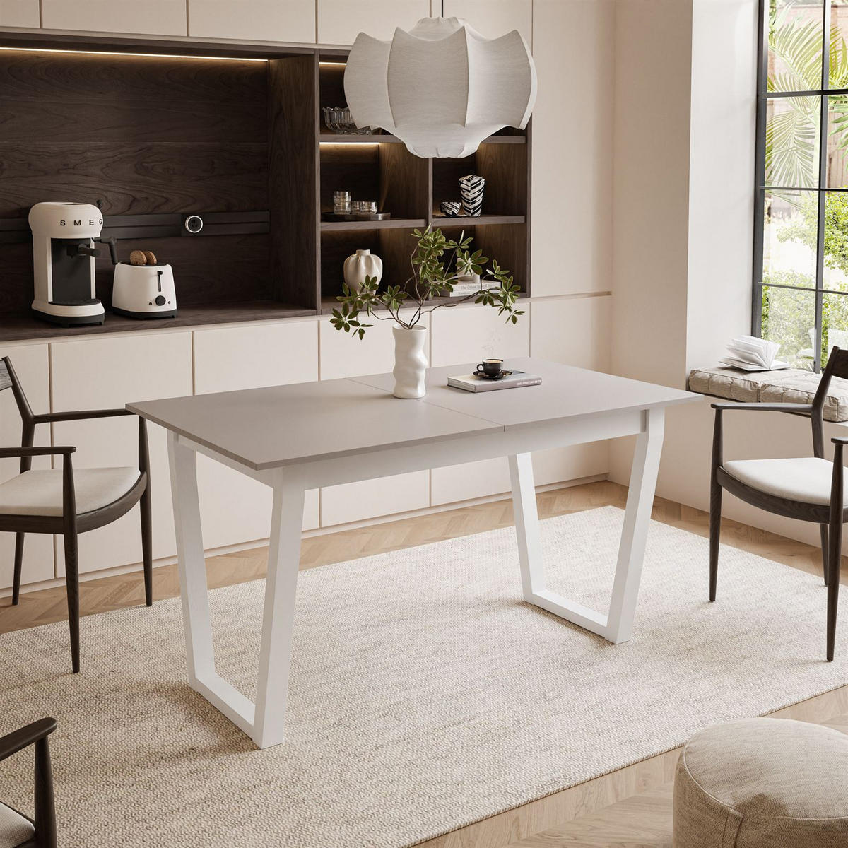 ESSTISCH ARTON II ausziehbarer Tisch 140-195 cm für 6-8 Personen - Beige/Weiß, Holzwerkstoff/Metall (140/80/77cm) - Lookway