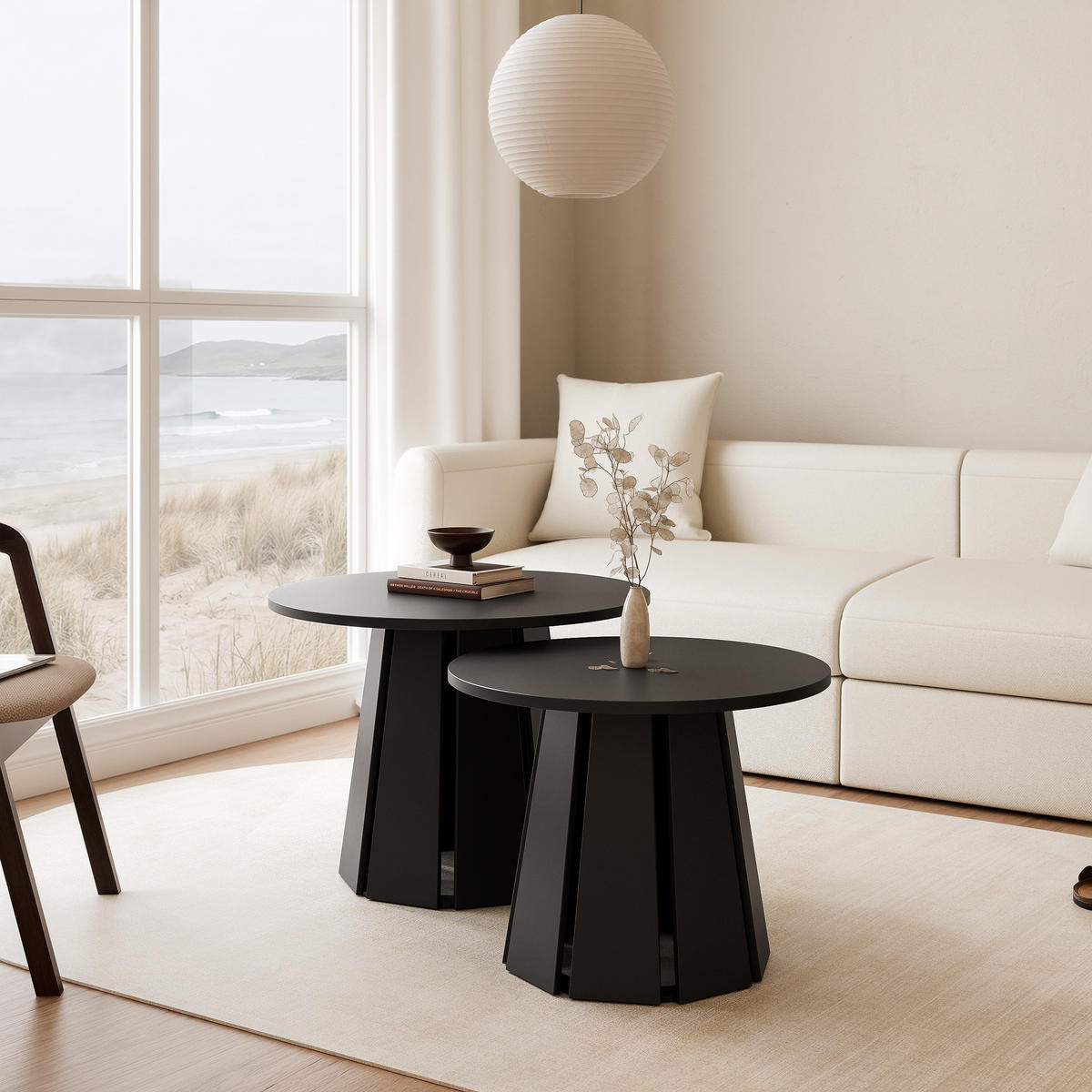 COUCHTISCH-SET VERDA, 2-teilig, Farbe Schwarz, Ø 57/67 cm - Schwarz, Holz (67/67/57cm) - Idohome