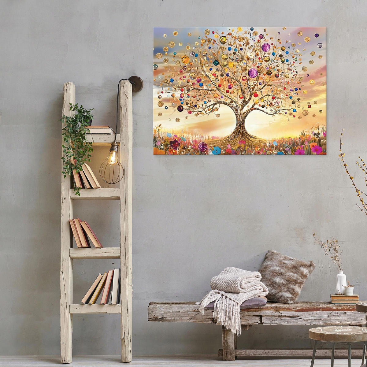 WANDBILD XXL Abstrakt Baum des Lebens Modern Wohnzimmer 120x80 - Multicolor, Holzwerkstoff (120/80cm) - Wallarena