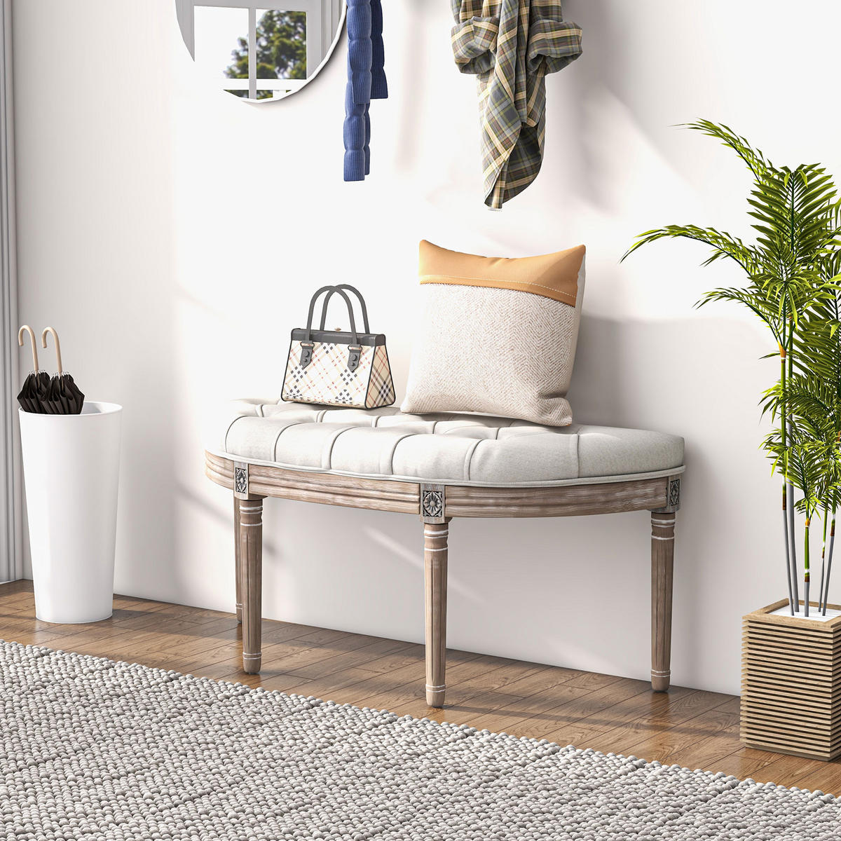 SITZBANK Creme 110/44/49 cm - Creme, Holz (44/49/110cm) - PANGIVO