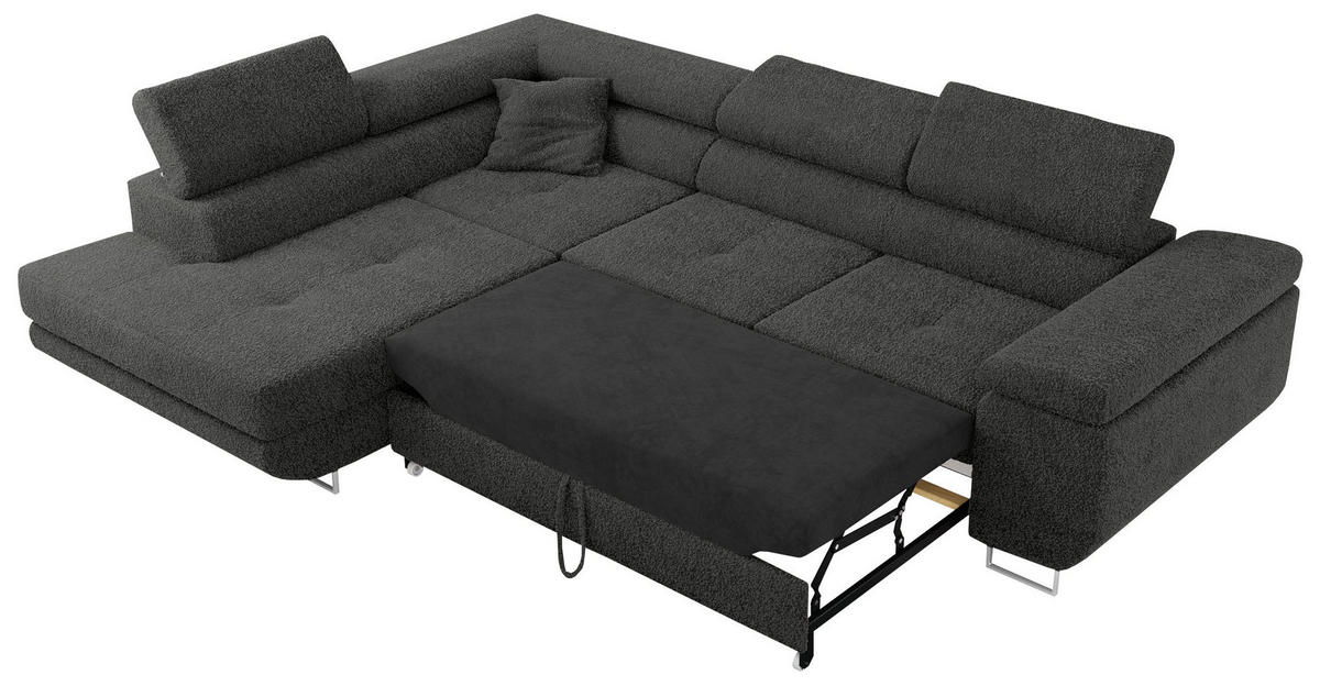 ROHOVÁ SEDAČKA GUSTAW L - Tmavě šedá Bouclé - Pravá Strana - stříbrná/tmavě šedá, kov/textil (205/275cm) - MKS