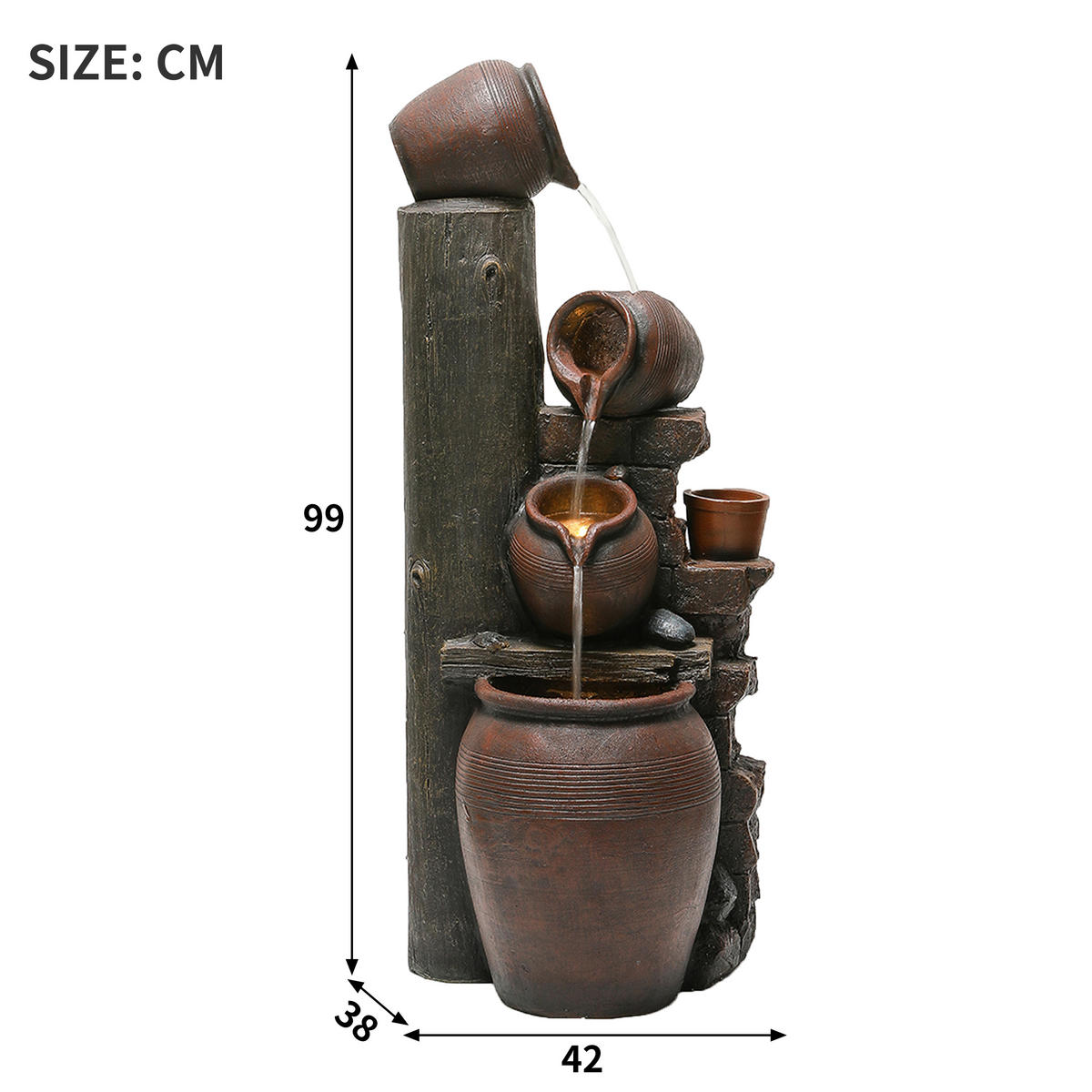 GARTENBRUNNEN, LED-Beleuchtung, Kunststein, Wasserspiel, Braun - Braun, Naturmaterialien (42/38/99cm) - FLIEKS