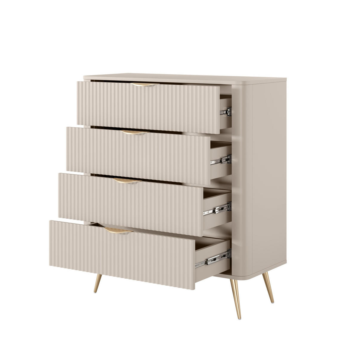 KOMMODE LANTANA 88,2/101,2/38cm mit 4 Schubladen Türen Beige - Beige, Holzwerkstoff (88.2/101.2/38cm) - MASSENO