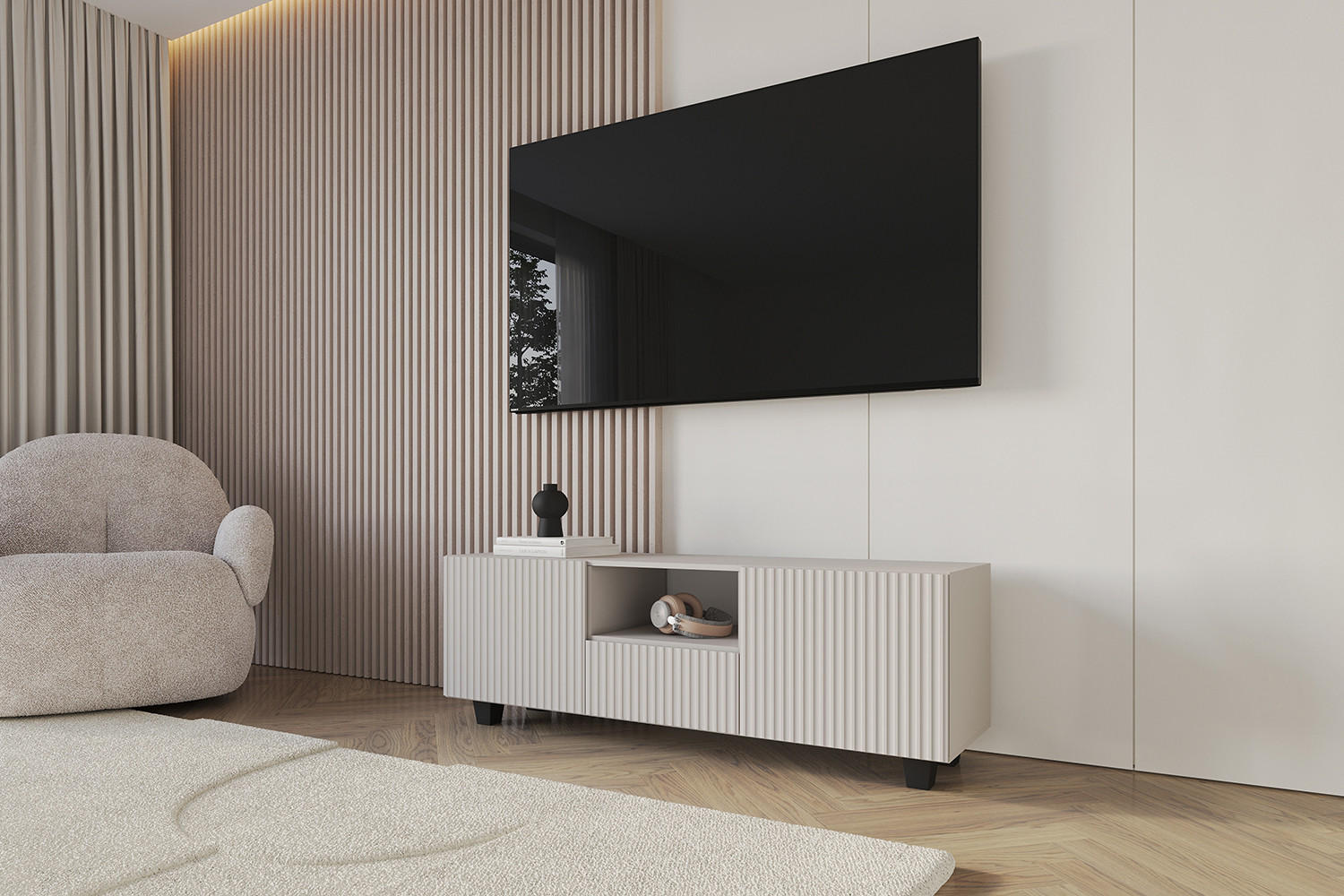 LOWBOARD NOA-2-S 140x50x41 cm - Kaschmir - Kaschmir/Schwarz, Holzwerkstoff (140/50/41cm) - ALTDECOR