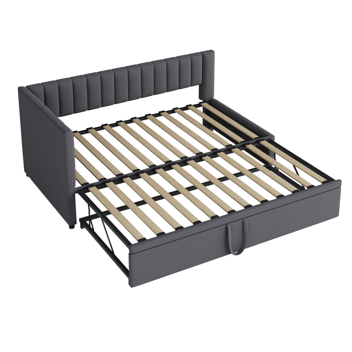 POLSTERBETT aus Samt 90x200 cm in Grau mit Ausziehbett - Grau, Textil (90/180cm) - Modfu