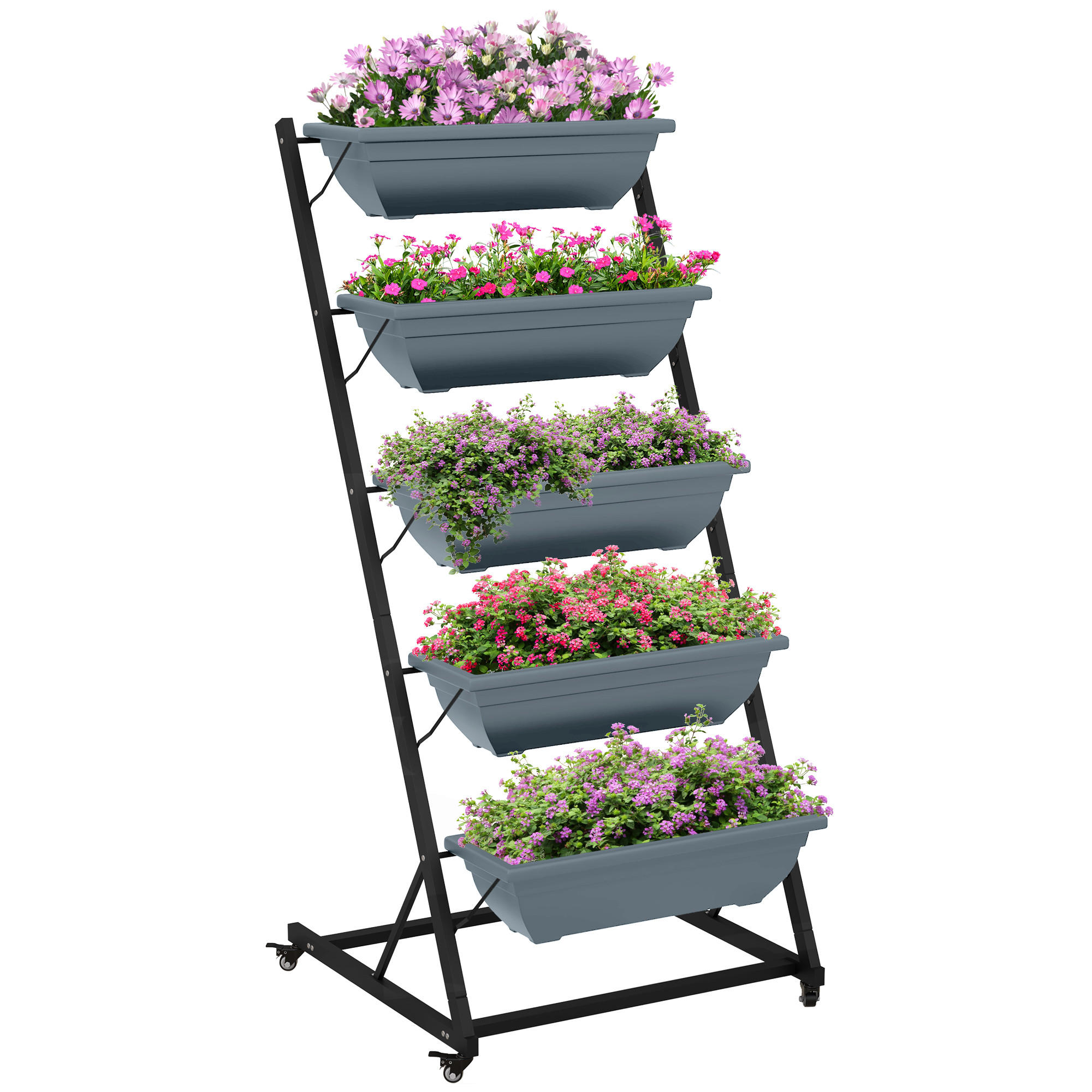PFLANZENTREPPE DE-05287 5 Stufen, stapelbar Grau/Schwarz - Grau, Metall (67/145/65cm) - ComfortXL