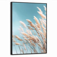 LEINWAND Bilder mit Rahmen - Ziergras - Wind - Hellbraun - 50x70 - Hellblau, Textil (50/70cm) - MuchoWow