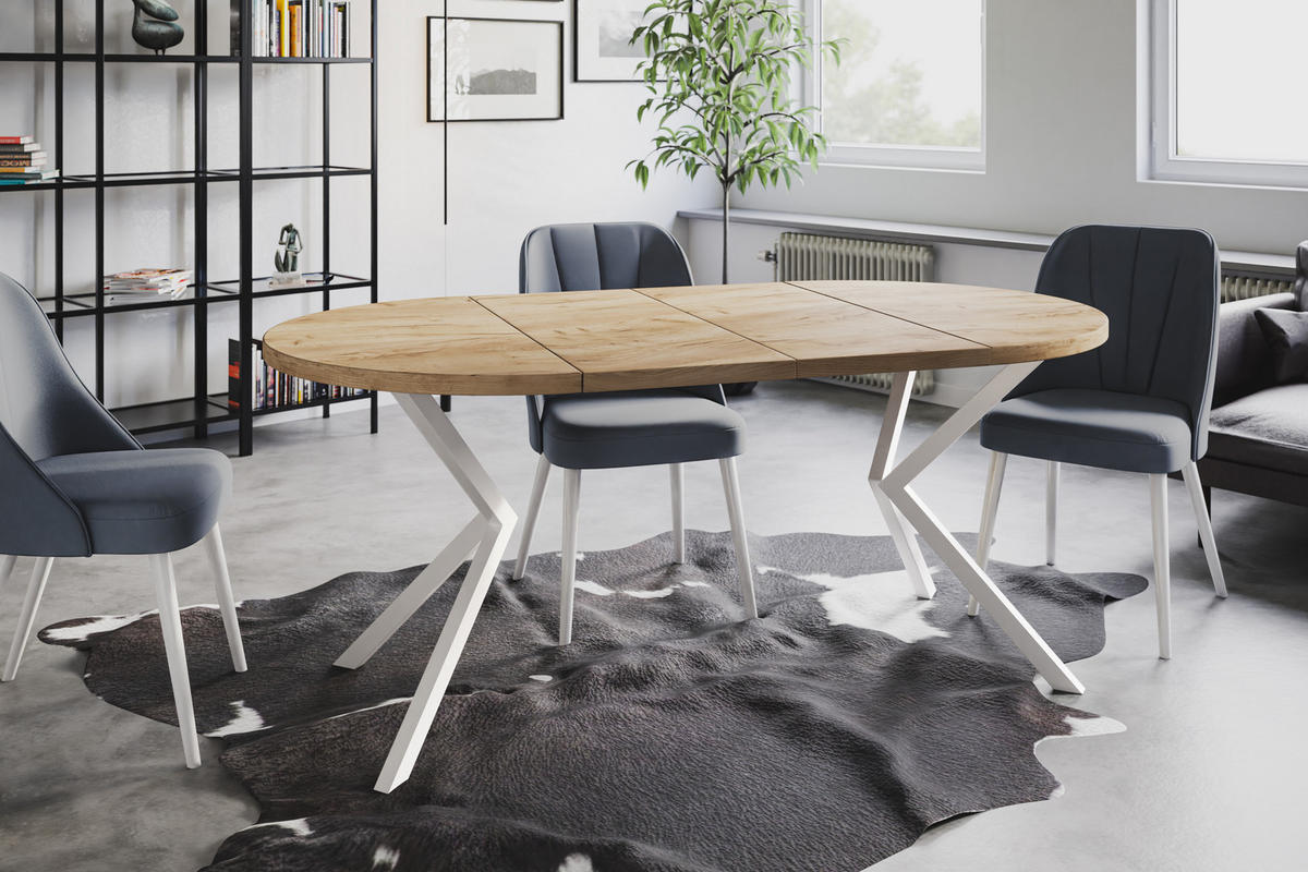 ESSZIMMERTISCH LOFT LITEN, ausziehbarer Tisch 120 cm/200 cm, Farbe: Braun, mit Metallbeinen in Farbe Weiß - Weiß/Braun, Holzwerkstoff (120/120/76cm) - Alpi-Möbel