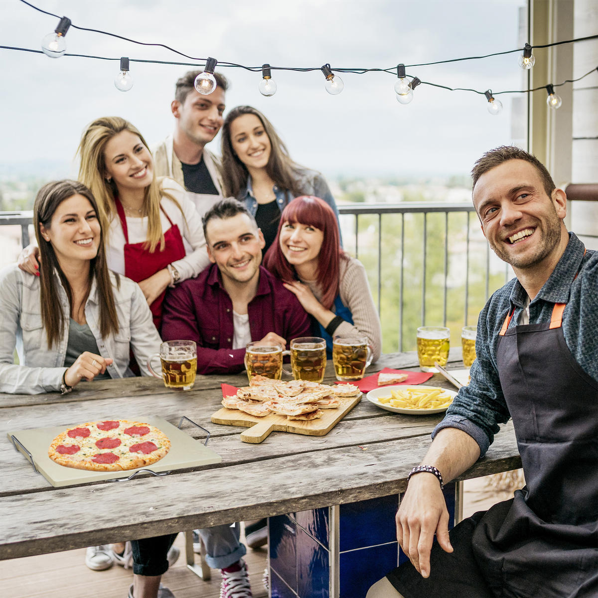 PIZZASTEIN Set - Hellbraun, Holz/Stein (43/7/31.5cm) - Relaxdays