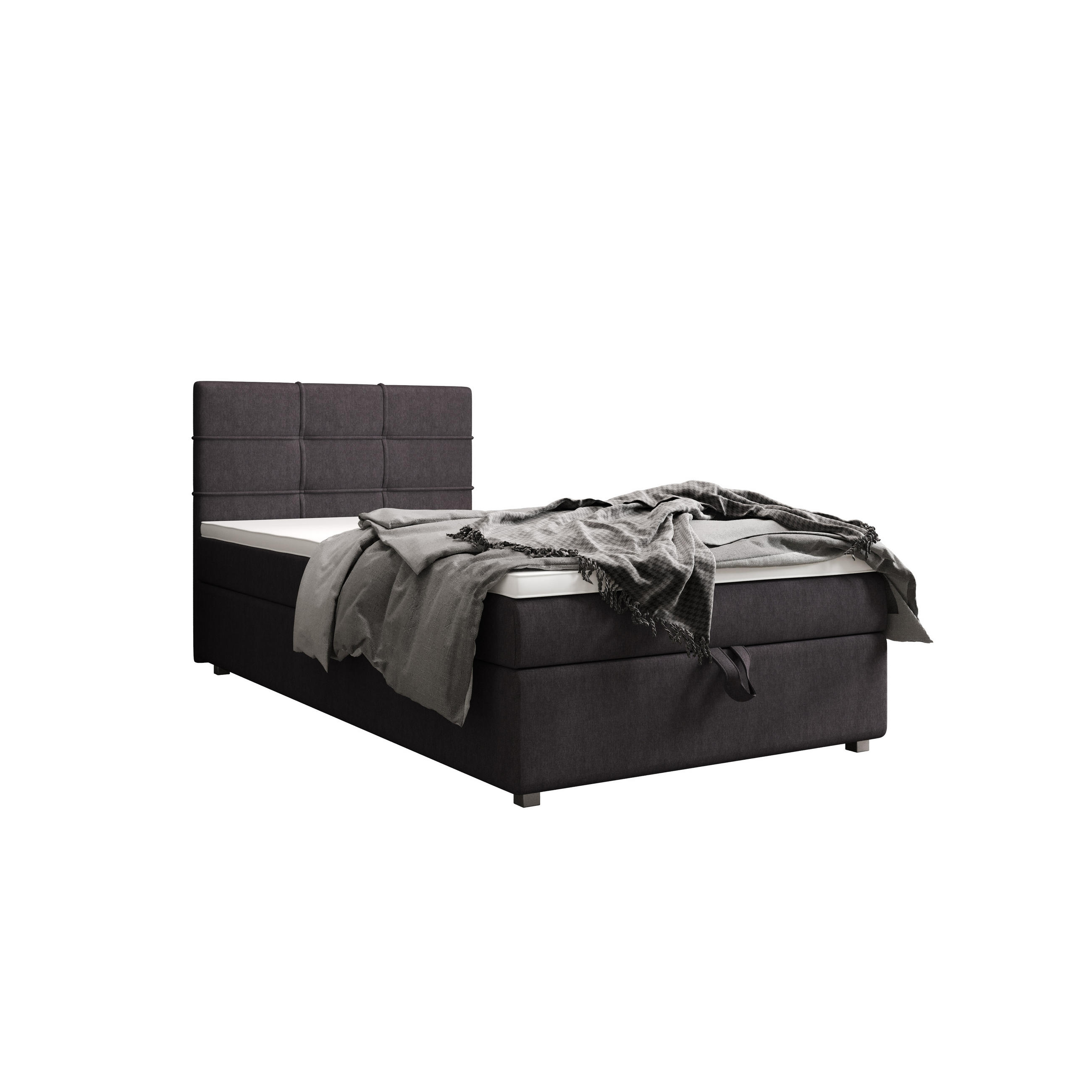 BOXBETT FADO 22 mit Matratze H3, Bonell und Topper 80x200 Cosmic 97 - Grau, Textil (80/200cm) - Bedante