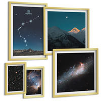 BILDER SET 5er Set - 50x50 cm & 20x30 cm & 40x60 cm Goldrahmen - Galaxienraum Wassermann-Berge - Goldfarben, Kunststoff (40/60cm) - TULUP