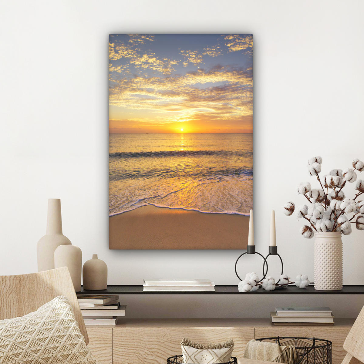 LEINWANDBILD Strand - Sonnenuntergang - Meer Wanddeko Schlafzimmer 60x90 cm - Gelb, Textil (60/90cm) - MuchoWow